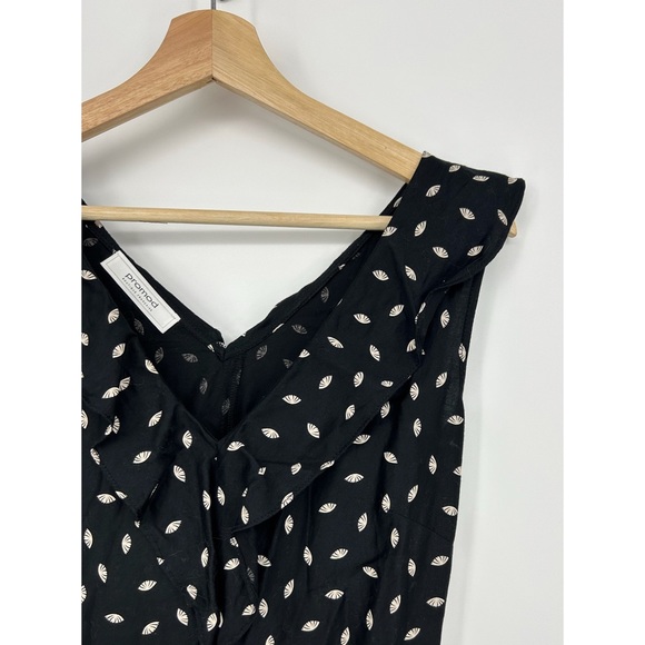 Promod Black Cream Print Cotton Fit and Flare Dress - Picture 3 of 4